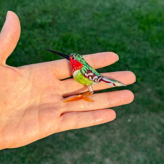 Hummingbird Glass Miniature, Murano Glass Green Bird, Lampwork