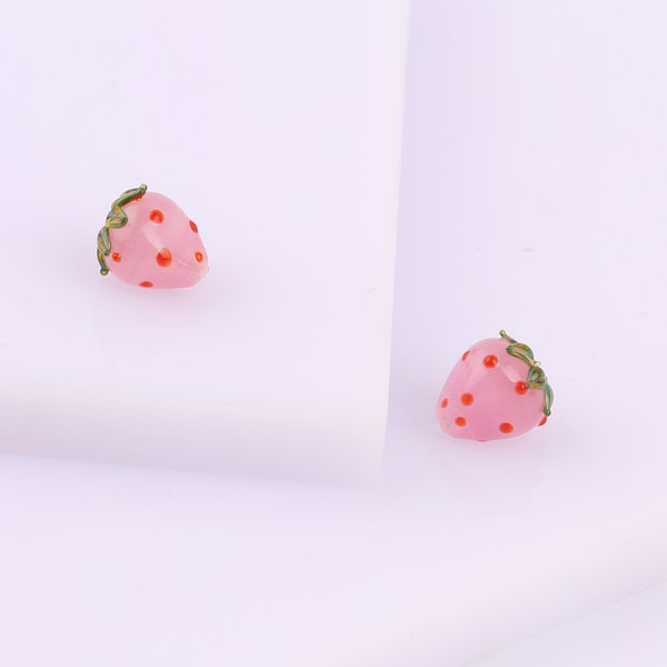 Perline di fragole rosa in vetro di Murano, ciondoli distanziatori di fragole, orecchini di frutta in muratura, perline di bacche, gioielli in vetro alimentare, creazione di braccialetti vegani