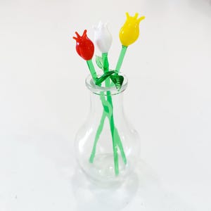 Lampwork Glass Tulip Bouquet, Mini flower figurine, Colorful Tulips with glass vase, Birth Flower gift, Glass plants, wedding, Gift for Mom