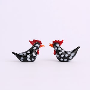 Blown Glass Chicken Rooster Figurine, lampwork hen, miniature rooster sculpture, decorative farm animal, easter decor, small bird statue