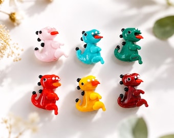 Murano Glass Dinosaur Bead, Cute T-Rex Lampwork Bead, Handmade Glass Dino Charm, Kawaii Animal Bead, Bracelet Necklace Charm, Jewelry Supply