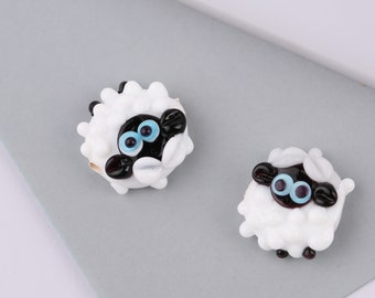 Murano Glass Sheep Bead, Lampwork spacer Bead, farm animal charm, Cute Lamb Bead, Sheep bracelet, Sheep Charms, Sheep DIY Jewelry making