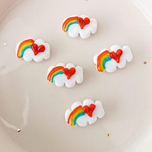 Murano Glass Cloud spacer Bead, Lampwork rainbow heart Bead, love charms, DIY white bead, sky earring, bracelet findings, heart jewelry,