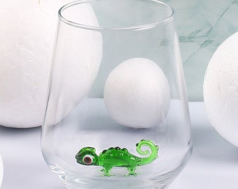 Cute Chameleon drinking glass, funny stemless wine glass, animal mug, cute cup, lizard, glassware, gecko, reptile mug, chameleon  gift