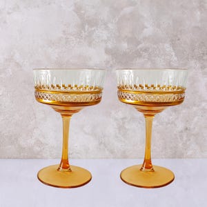 Colored Crystal Vintage Cut Glasses, Gold Rimmed Vintage Coupe Glasess, Gold Cocktail Glass, barware, glassware, wedding party, bridesmaid
