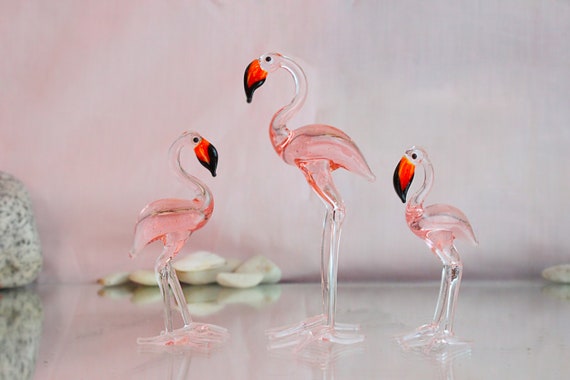 Art flamant rose en verre, oiseaux en verre, décoration flamant
