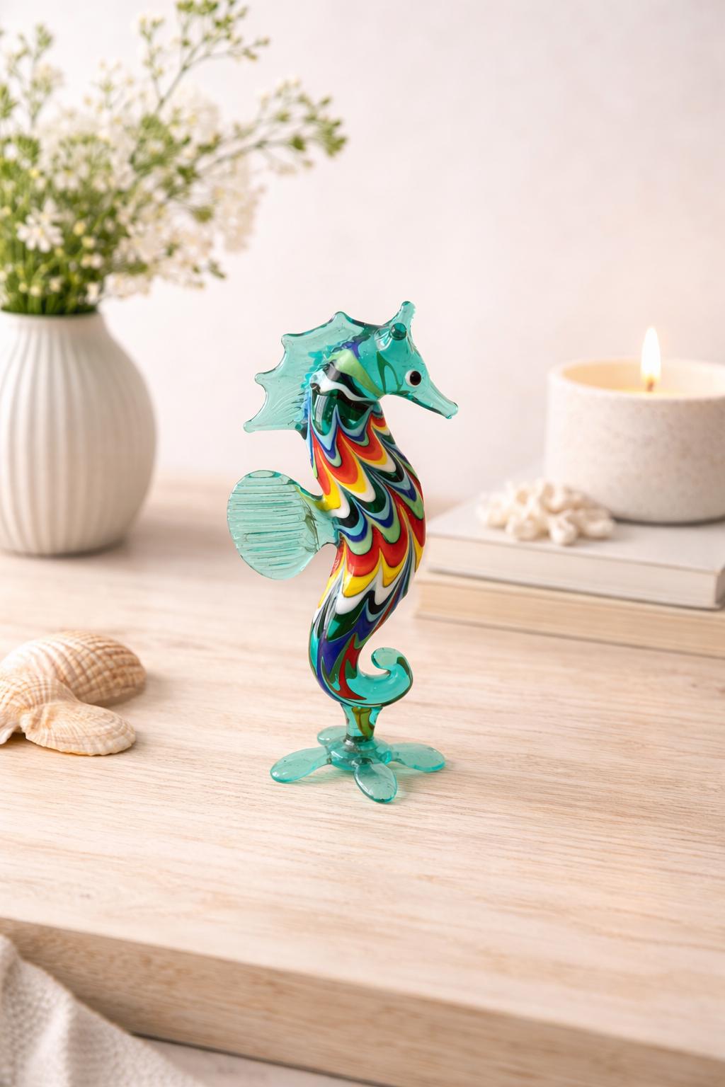 アートガラスタツノオトシゴ、吹きガラスの動物、手作りの