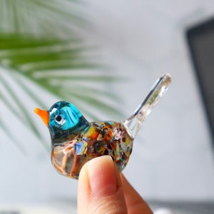 Miniature murano glass birds, tiny sparrow, colorful birds, little bird sculpture, bird collection, decorative cute birds, office desk decor image 5