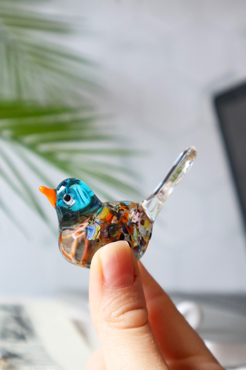 Miniature murano glass birds, tiny sparrow, colorful birds, little bird sculpture, bird collection, decorative cute birds, office desk decor image 5