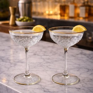 Art Deco Clear Cocktail Glasses, Vintage Coupe Glasess, Clear Champagne Glass, barware, glassware set, toasting glasses