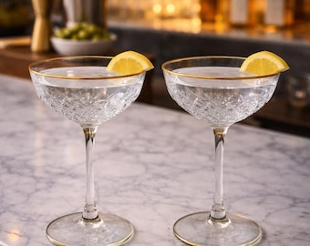 Art Deco Clear Cocktail Glasses, Vintage Coupe Glasess, Clear Champagne Glass, barware, glassware set, toasting glasses