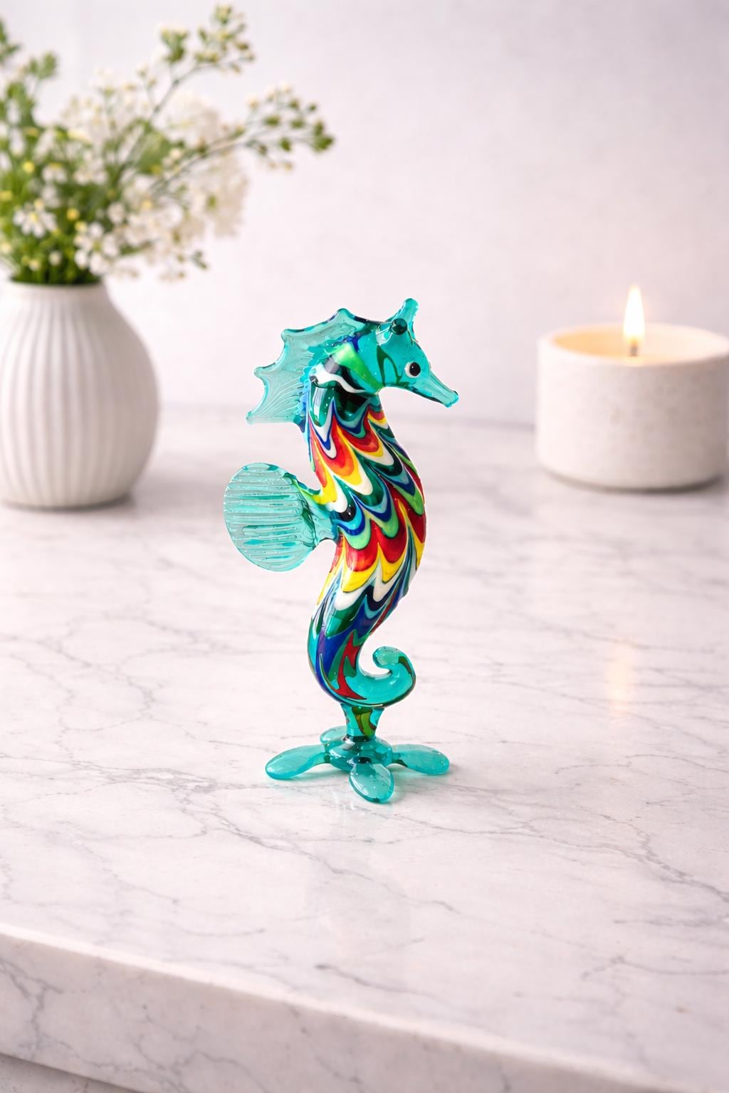 アートガラスタツノオトシゴ、吹きガラスの動物、手作りの