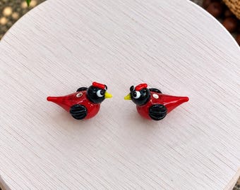 Red Cardinal Murano Glass Bead, Lampwork Bird Charm, Handmade Cardinal Spacer Bead, Nature Jewelry Making Supply, DIY Bracelet Bead