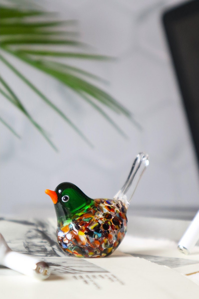 Miniature murano glass birds, tiny sparrow, colorful birds, little bird sculpture, bird collection, decorative cute birds, office desk decor image 9