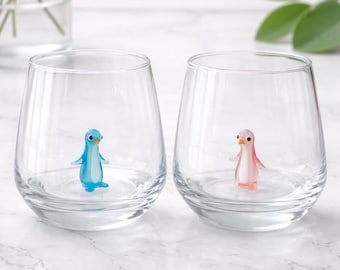 Penguin murano drink glass, animal glass mug, cute cup, funny wine glass, tumbler, penguin mug, water cup, glassware, bird cup, table decor