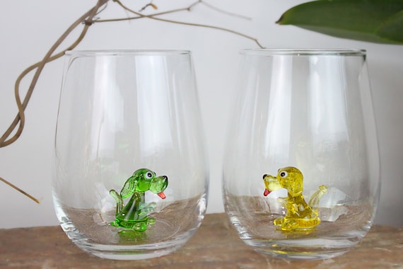 Cute Glass Tumbler With Glass Dog, Dog Glass Cup, Water Cup, Drink Glass,  Handmade Glassware, Glassware Set, Holiday Glasses, Handmade Dog -   Israel
