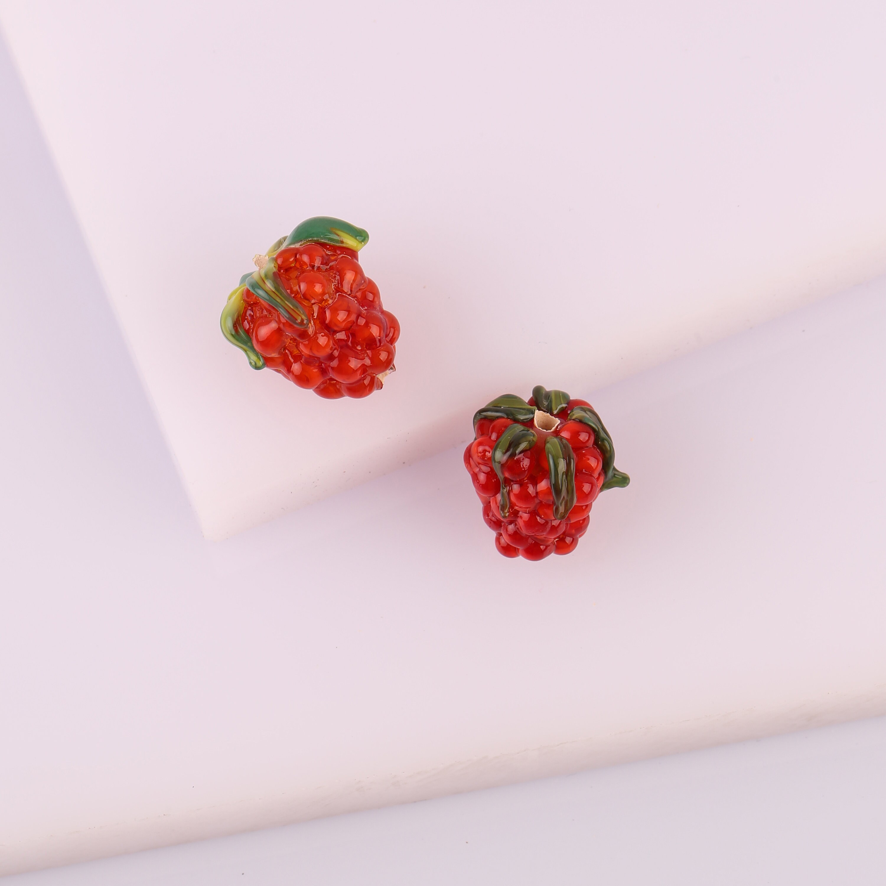 Raspberry Glass Bead, Murano Lampwork Berry Spacer Bead, Handmade Red ...