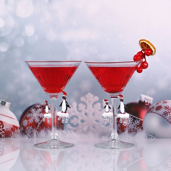 Christmas Crystal Martini Glasses, Cute Penguins Textured Glass, Holiday  Glassware, Margarita,barware, Wedding, Animal Cocktail Glass, 