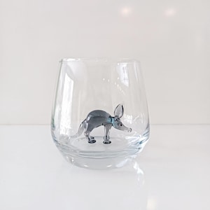 Aardvark drink glass, glass cup inside Anteater, earth pig mug , design handmade glassware, unique drinkware, animal decor water glass,