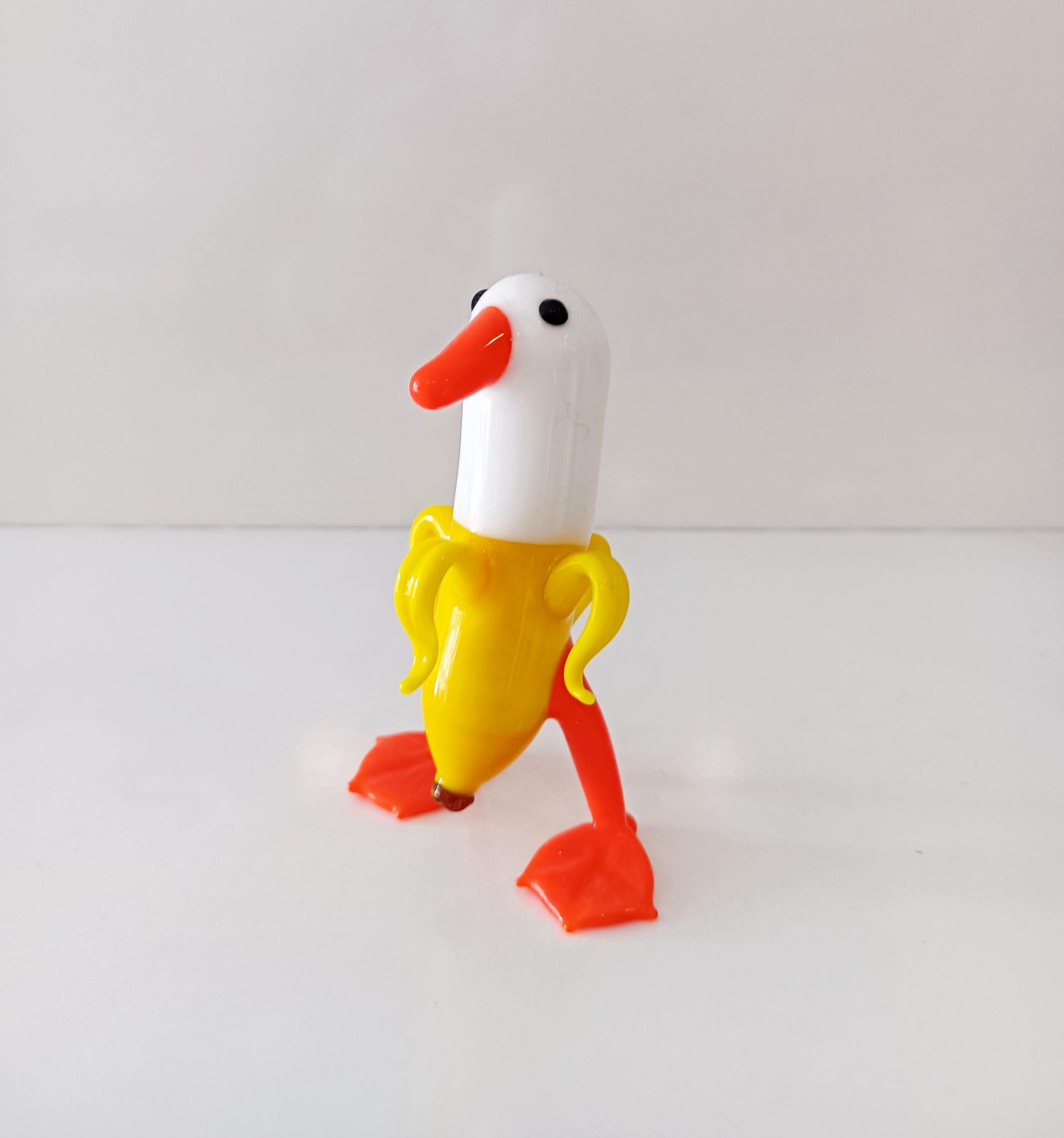 Funny Duck Glass Sculpture, Lampwork Banana Statue, Murano Glass