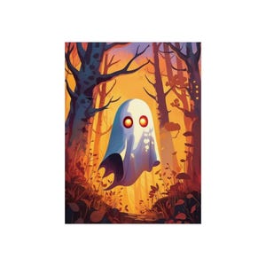 Póster artístico de fantasma espeluznante: decoración de pared caprichosa para Halloween, habitación infantil, estilo gótico, regalo único