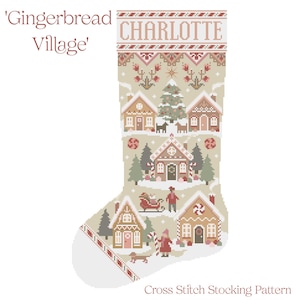 Personalised Gingerbread Village Christmas Stocking Cross Stitch Pattern PDF | Modern Sampler