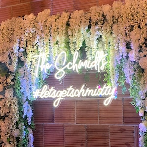 Last Name with Hashtag in Neon Lights Custom Wedding Reception LED Neon Sign, Light Up Last Name Signs for Photos Backdrop image 2