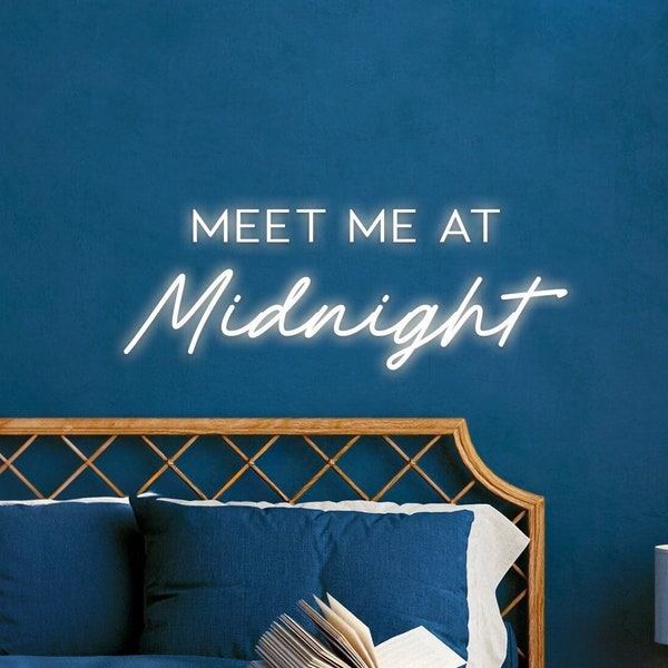 Meet me at midnight: LED neon sign with Dreamy Ambiance, Romantic Nighttime Glow for Enchanting Evening, Blue Wall Bedroom Light