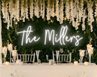 Last Name in Neon Lights - Custom Wedding Reception Sign for Backdrop, Light Up Family Name Signs for Photo Booth or Sweetheart Table