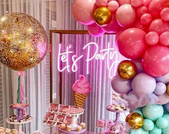 Let’s Party Neon Sign, Exciting LED Lights for Balloon Garland Backdrop, Candy Arch Decorations, Fun Signage to Light Up your party