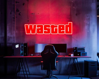 Red LED Neon Sign 'Wasted' – Game Room Lighting, Bar & Lounge Decor, Streamer Backdrop Highlight, Desk Setup Accent