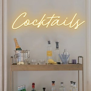 Cocktails neon sign, bar cart decor, party decorations, LED neon light, neon sign for bar, bar cart wall art sign, prints