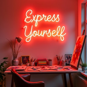 Express Yourself - Letreiro LED Neon, Luz Vermelha Vibrante em Letras em Negrito Inspiradas na Cultura Urbana para Ambientes Criativos Modernos
