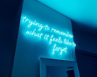 Neon Sign for Wall - Trying to remember... - LED Neon Illuminated Sign for Wall, Blue Ambient Lighting for Artistic Spaces