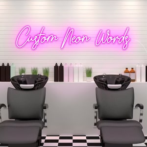 Palabras de neón personalizadas, luces de neón LED, decoraciones de pared de salón de belleza, decoración de fondo de pared de flores de hierba, luces impresionantes para pestañas o barra de uñas