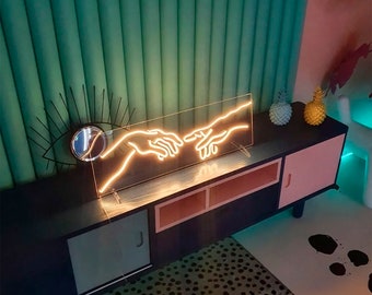 Creation of Adam - Neon Sign, LED Neon Illuminated Sign for Wall or Table, Renaissance Wall Art