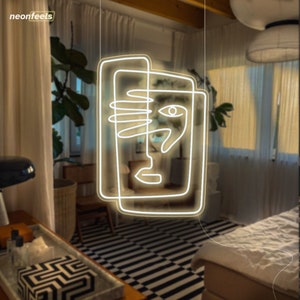 Neon Sign - Face - Abstract LED Neon Artwork, Dimmable LED Neon Light for Wall Decor