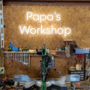 Cartel de neón personalizado para Workshop Studio - Cartel de iluminación personalizado con LED robusto de neón - Regalo para papá o abuelo para colgar en la sala de manualidades