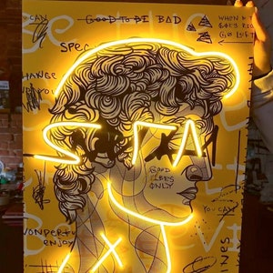 Art + Neon, Letreros de neón LED estéticos con artes imprimibles, David Street Art Revolt Riot, Póster de arte personalizado personalizado