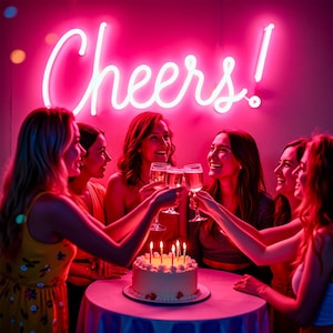 Letrero de neón LED Cheers, lámpara vibrante con brillo rosa, perfecto para fiestas, bares y restaurantes, acento de celebración de cumpleaños, listo para instalar