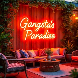 Gangsta's Paradise - Letreiro LED Neon, Luz Retro Vibrante Inspirada na Cultura Hip-Hop para Decoração Urbana e Ambiente de Vida Noturna