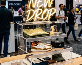 New Drop Freestanding Neon Sign, Tabletop Merch Light, Acrylic Retail Display, Popup Shop Decor, Apparel Launch Sign