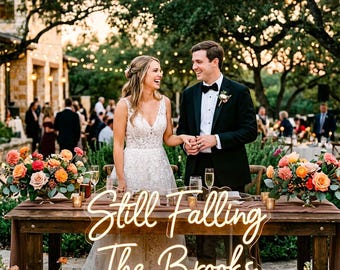 Romantic Wedding LED Neon Sign, Still Falling Last Name Light for Sweetheart Table, Reception Photo Decor and Dinner Display for Couple