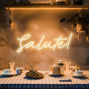 Sinal de néon iluminado para parede - Saudação! - Sinal LED com decoração temática da Itália, lâmpada personalizável personalizada, destaque estético moderno para sala de jantar