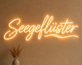 German Coastal LED Neon Sign, Seegelflüster Wall Light, Beach House Decor, Warm White Script Neon for Seaside Bedroom