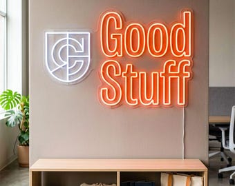 Custom Wall Light LED Neon Sign, Good Stuff Decor for Company Gift Table, Swag Display, and Workplace Product Pickup Area