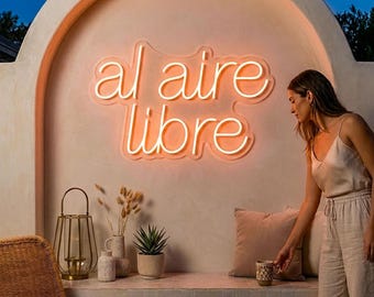 Neon Light Al Aire Libre Sign, Patio Wall Decor Lamp, Spanish Outdoor Phrase, Terrace Lighting Feature, Backyard Hangout Glow Accent