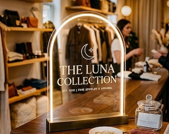 Custom Boutique LED Neon Sign, Freestanding Acrylic Logo Light, Personalized Retail Counter Display for Shop Branding