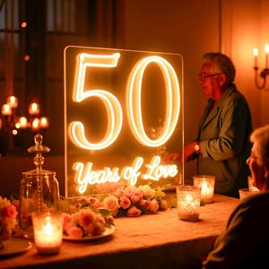 Letrero de neón iluminado con soporte: detalle elegante para fiestas del 50.° aniversario de bodas, perfecto para celebraciones románticas, letrero de neón LED personalizado