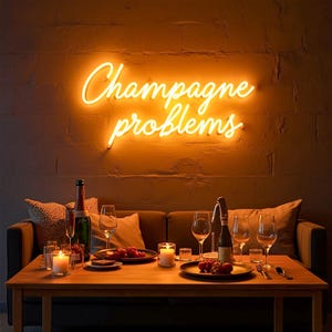 Letreiro de neon LED "Problemas com champanhe" - Decoração de parede estética, luz neon personalizada, decoração de festa, letreiro de bar, decoração de sala de estar